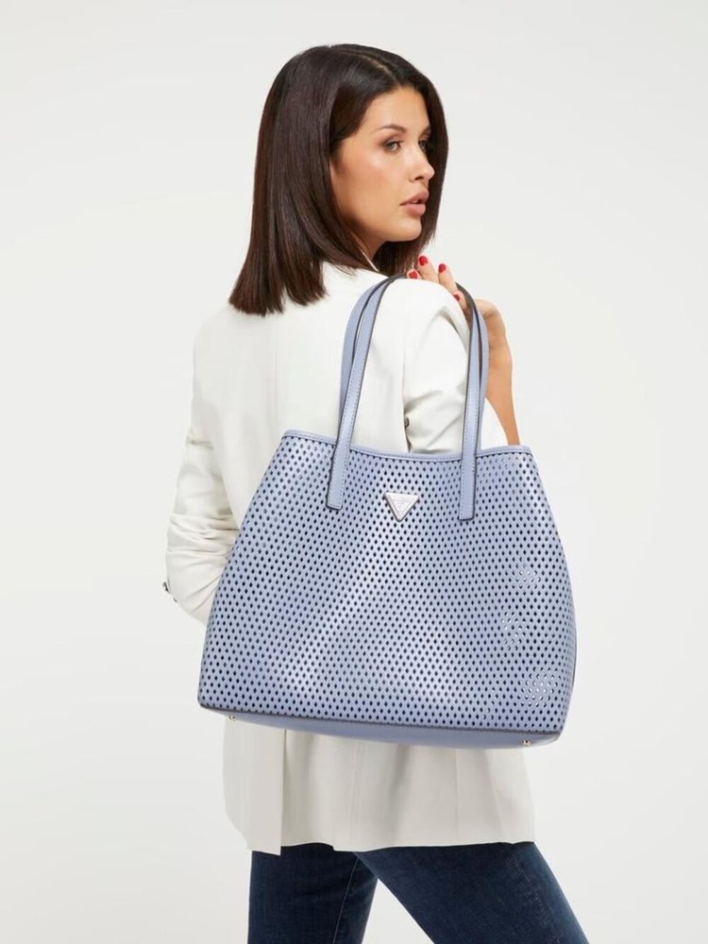 Guess Vikky Perforated Tote Bag Wisteria Light Purple Faux Leather Preppy Summer